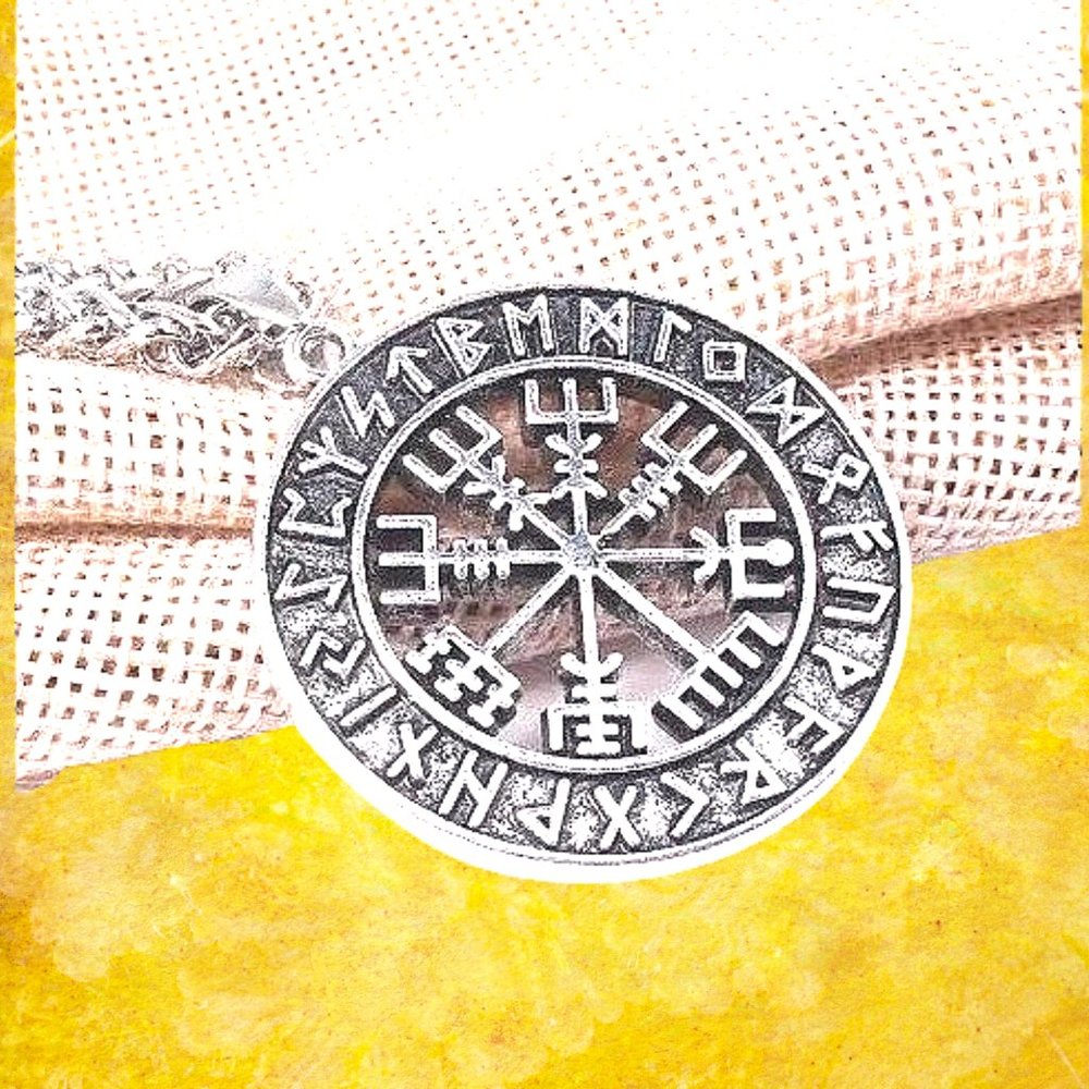 Viking Rune Letter Compass Pendant Necklace Stainless Steel